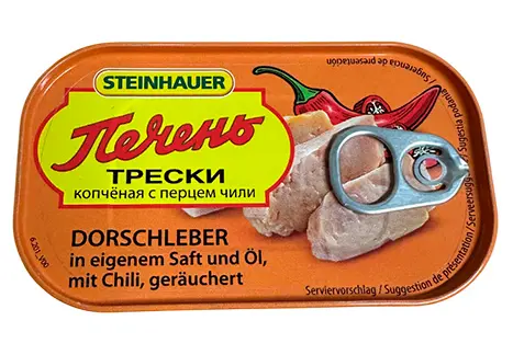 Steinhauer Smoked Cod Liver in Own Juice and Oil with Chili 120 g