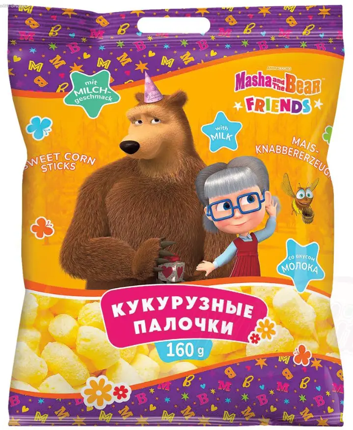 Masha ve Koca Ayı Friends Süt Aromalı Mısır Çubukları 160 g