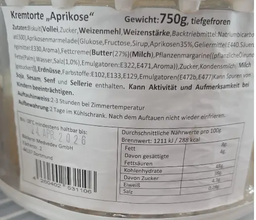 Sahnetorte Aprikose 750 g